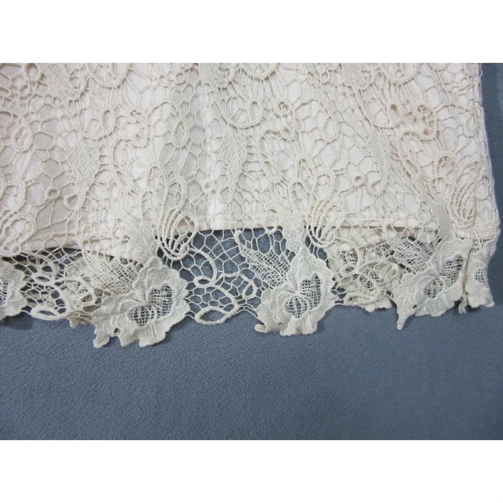 Free People Top Womens XS Ivory Cream Lace Knit Long Sleeve Crochet Boho Floral